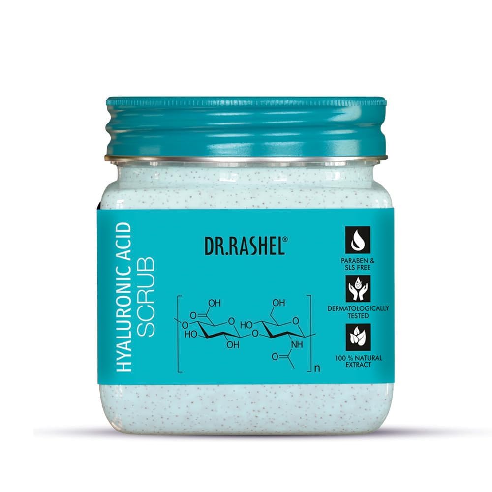 DR.RASHEL Hyaluronic Body, Face, Hand & Foot Scrub 12.84 Fl Oz Exfoliating Face Wash with Natural Extracts for Tan Removal, For Youth Revitalizing, Nourishing, Hydrating & Elasticity - 380ml