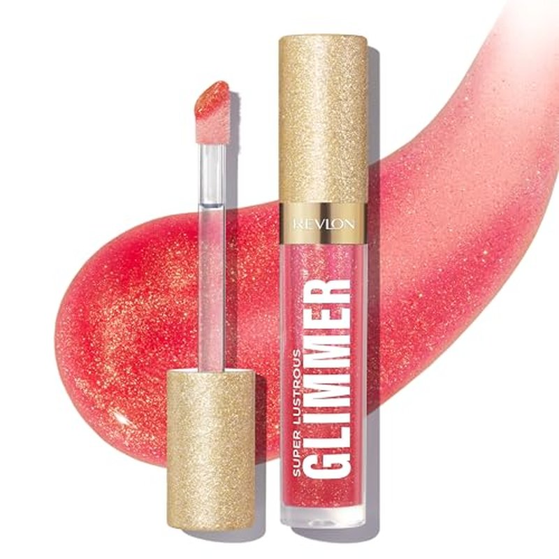 REVLON Super Lustrous Glimmer Gloss, Lip Makeup, Non-Sticky Finish Made with Plant-Based Glitter and Light-Refracting Pearls for High-Impact Shimmer, 007 Haute Honey, 0.13 fl oz