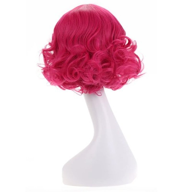 MAGQOO Hot Pink Wig Magenta Wig with Bangs Women Girls Short Curly Wavy Rose Red Wig Synthetic Cosplay Costume Wig