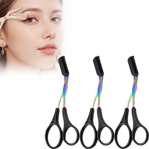 Eyebrow Trimmer Scissors for Women,Non-Slip Stainless Steel Eyebrow Scissors with Comb,2 in 1 Portable Professional Eyebrow Trimmer,Eyebrow Razor Makeup Tool (3 Pcs (Black))