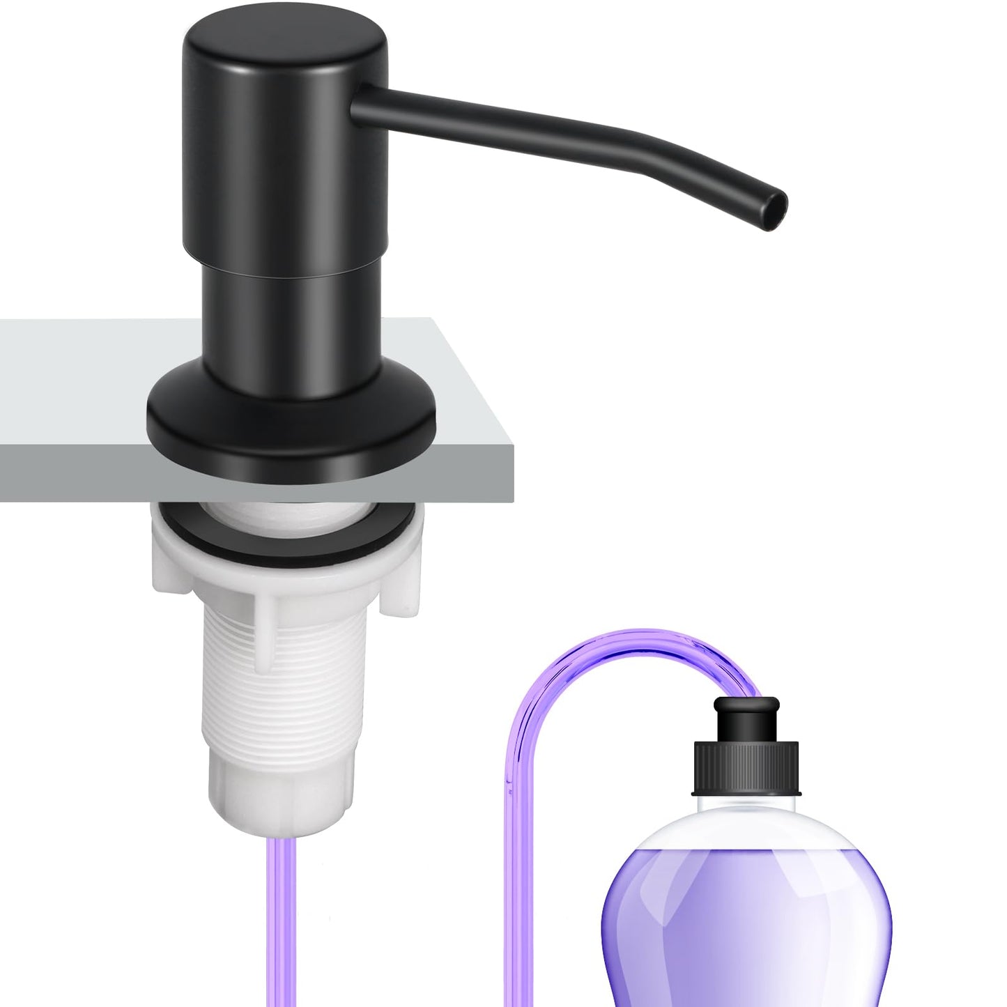 Soap Dispenser Kitchen Sink, Sink Soap Dispenser, 47" Extension Tube kit, Dish Soap Dispenser Pump, No Need More Refills (Black)