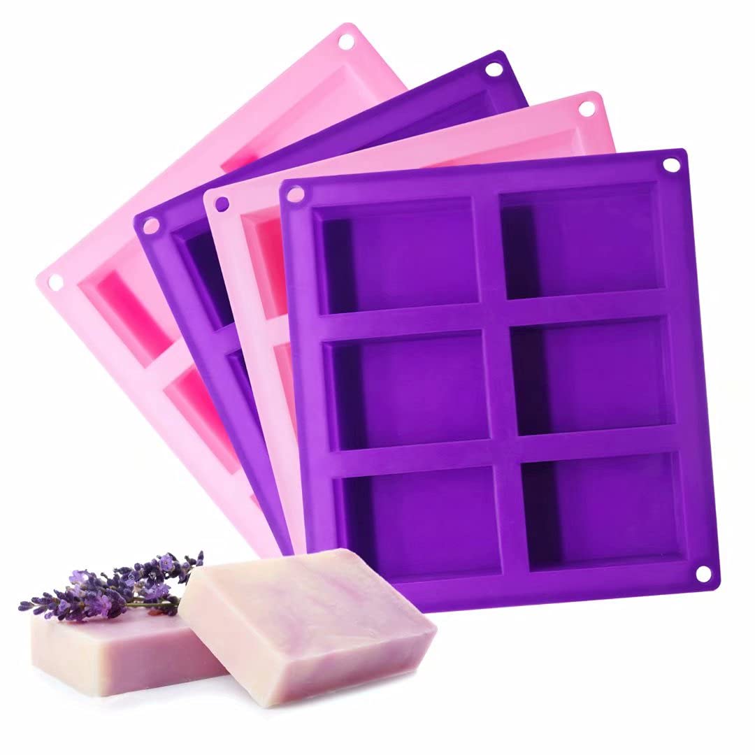 Bangp 4 Pack Silicone Soap Molds,Rectangle Soap Mold,6 Cavities Silicone Molds for Craft Soap Making,Chocolate, Cake Molds,with 100pcs 3.5x5 inches Bags