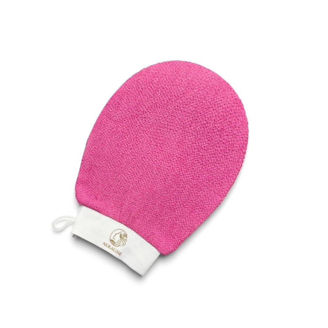 Nuralisse Skincare Premium Exfoliating Mitt – Vegan Viscose exfoliating Kessa Glove for Self-Tan Removal, Keratosis Pilaris & Smooth, Radiant Skin (Pink, 1 Mitt)