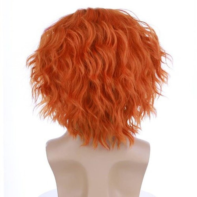 MAGQOO Mens Orange Wig Short Curly Spiky Mad Wig Synthetic Heat Resistant Cosplay Costume Wigs