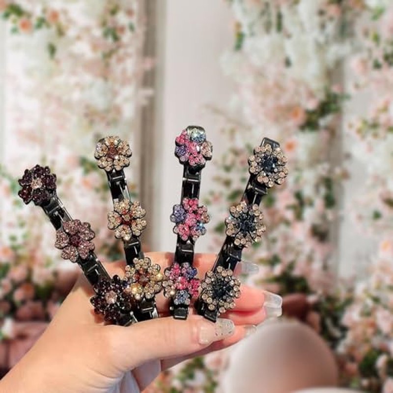 4 PCS Sparkling Crystal Stone Braided Hair Clips Girls,2024 Hair Clips for Women,Hair Clips for Thin Thick Curly Hair,Small Hair Clips Hair Braid Clips for Home Use (4-pc)