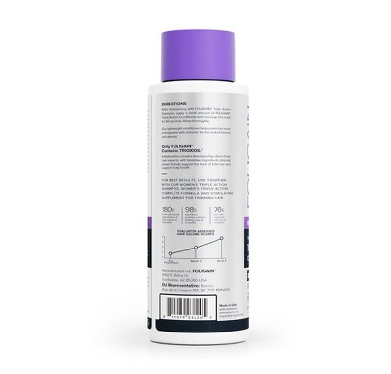 Foligain Triple Action Conditioner For Thinning Hair For Women with 2% Trioxidil | Hair Stimulating Conditioner | Women's Volumizing Conditioner (16oz) (15244)