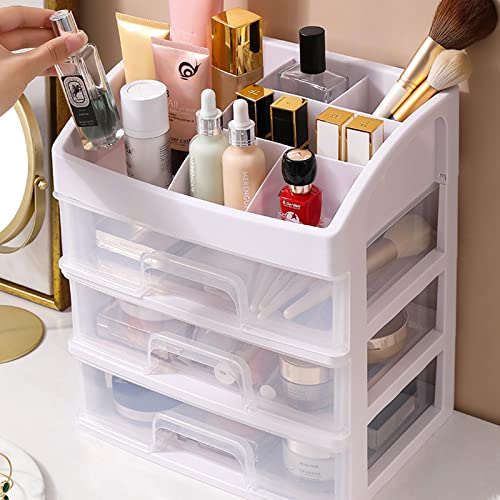 POFUOT skin care organizer,Makeup Desk Organizer With Drawers,Countertop Organizer for Cosmetics,Vanity brush with Holder for Lipstick, Brushes, Eyeshadow, and Desktop Finishing Dresser
