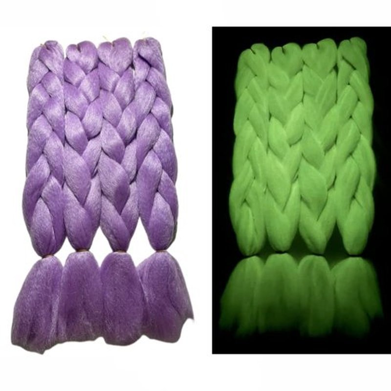 Glowing in Darkness Braiding Hair 400g Braiding Hair Jumbo Box Braids Hair Extensions Shining Jumbo Braids Hair Fluorescent Light in Darkness (Light Purple)