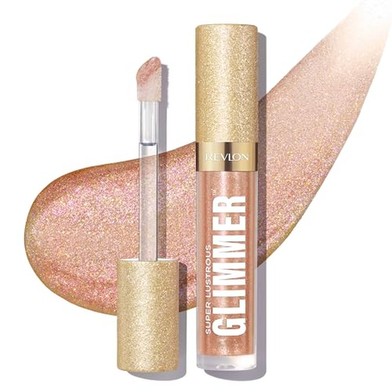 REVLON Super Lustrous Glimmer Gloss, Lip Makeup, Non-Sticky Finish Made with Plant-Based Glitter and Light-Refracting Pearls for High-Impact Shimmer, 004 Happy Hour, 0.13 fl oz