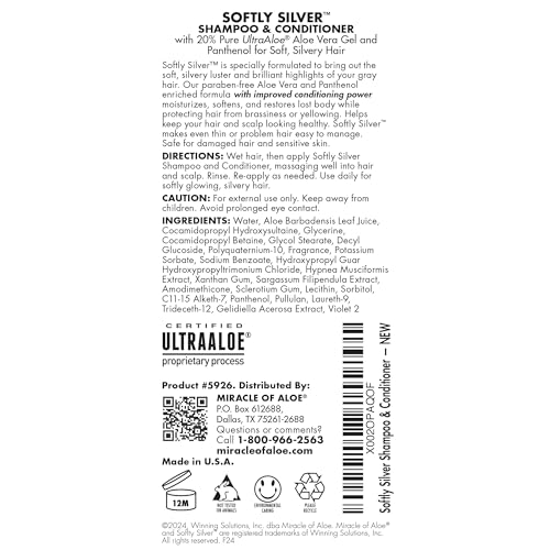 Softly Silver Shampoo Improved Conditioning formula for Gray Hair, 2 in 1 Purple Restorative Hair Wash for Mature Hair, Adds Luster, Bounce & Body, with Panthenol and 20% Pure UltraAloe