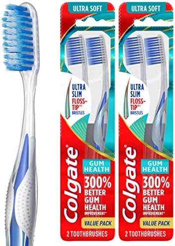 Colgate Gum Health Extra Soft Toothbrush for Sensitive Gums with Deep Cleaning Floss-Tip Bristles - 4 Count