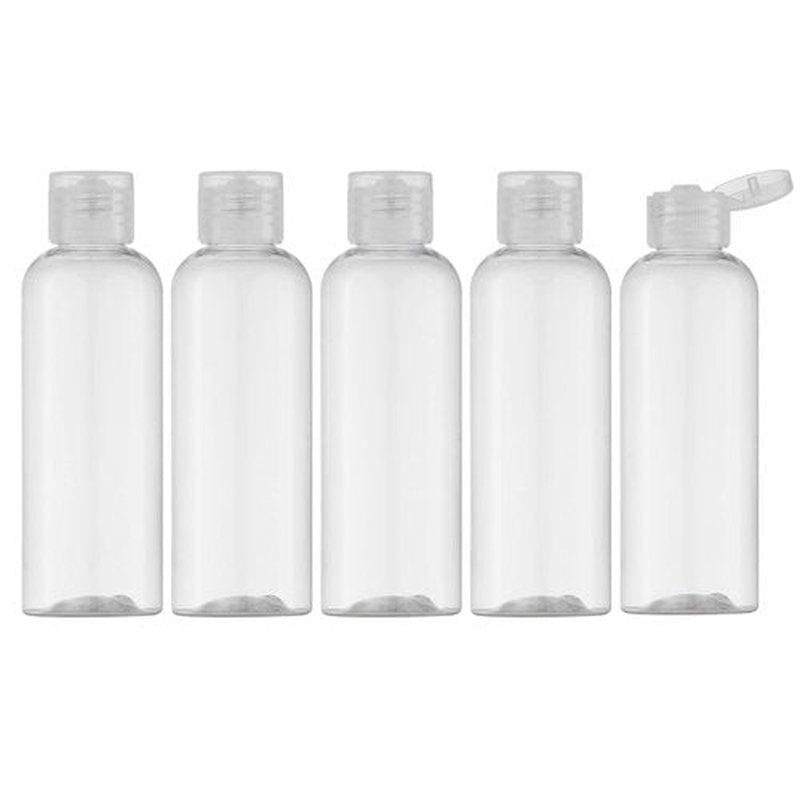 LISAPACK 3.4Oz Travel Bottles with Flip Cap (5 Pcs) Empty Dispenser Container for Travel Size Cosmetics (100ml, Clear Cap)
