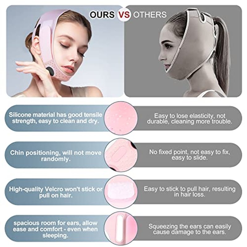 JUSRON V Line Face Tape Face Strap, Soft Silicone Chin Strap for Women and Men 23-27 Inches (Pink)