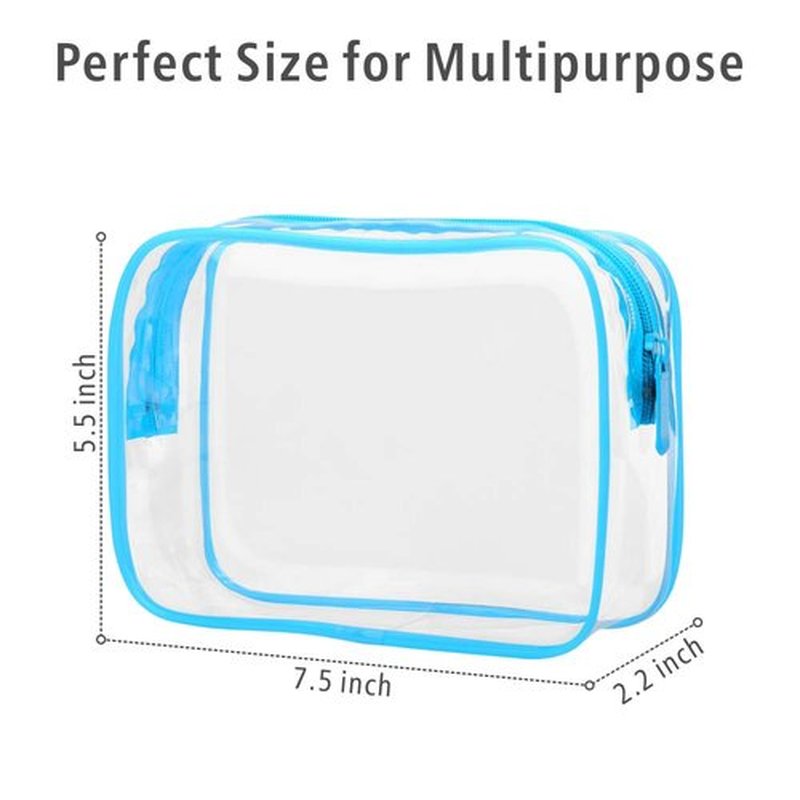 PACKISM Clear Cosmetic Bag, TSA Approved Clear Makeup Bag with Zipper Travel Clear Toiletry Bag, Beauty Quart Size Bag Carry on Airport Airline Compliant Bag, 3 Pack, Black White Blue
