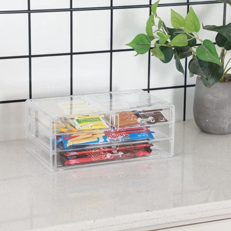 Cq acrylic Bathroom Organizer With 4 Drawers,Stackable Containers for Organizing With Drawer for Vanity Counter and Desk,Plastic Clear Storage Drawer for Cabinet Makeup,Craft,Pen,Beauty Supplies,1Pcs