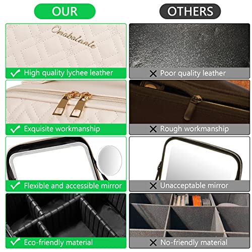 PEEH Makeup Bag with Lighted Mirror, Travel Make up Train Case with Adjustable Brightness Vanity Mirror and Detachable 10x Magnifying Mirror (Beige Clover)