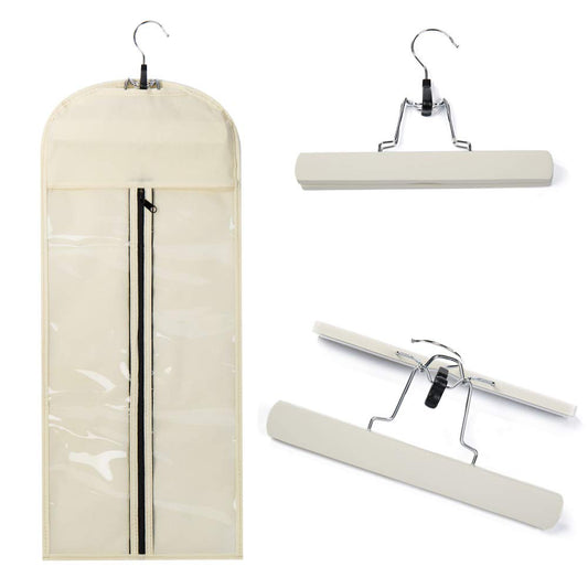 Hairro Portable Hair Extensions Carrier Non-woven Dust-proof Storage Case with Wooden Hanger for Human Hair Extensions, 26 Inch Off White