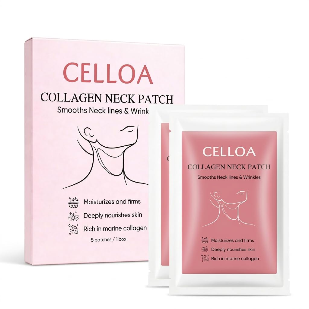 Derperzi Celloa Neck Patch, Collagen Neck Wrinkle Patches, with Peptide + Hyaluronic Acid, Tighten Sagging Wrinkles, Anti Aging & Deep Hydration, 5 Pairs/Box