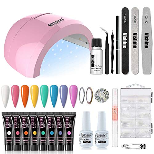 Vishine Poly Nail Extension Gel Kit - 8 Colors Nail Extension Gel Kit 48W LED UV Lamp Builder Gel for Nails Slip Solution Base Top Coat Rhinestone Nail Manicure Beginner Starter Kit #03