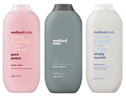 Moisturizing Body Wash Trio - Plant-Based Daily Shower Gel | Pure Peace, Sea + Surf, 18 Fl Oz Variety Pack