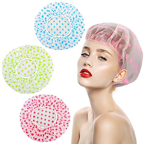 4 Pcs Shower Caps Hat for Women and Girl, Reusable Waterproof Bath Cap Double Waterproof Layers Bird and Heart Pattern