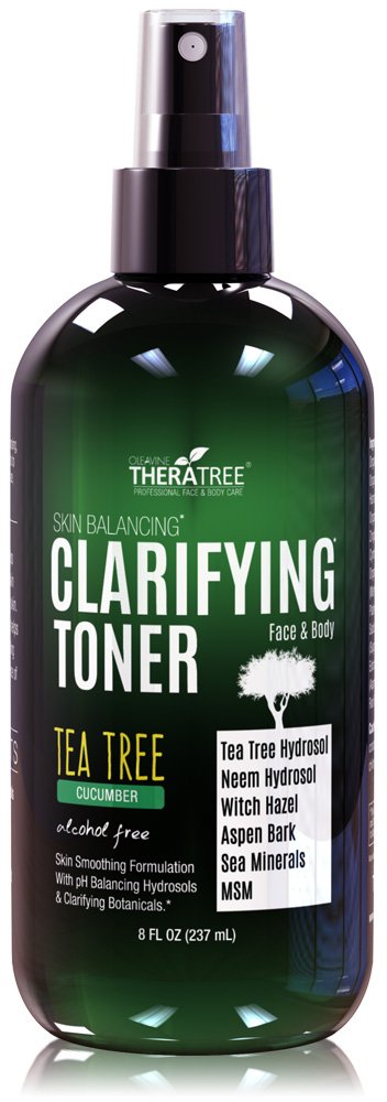 Oleavine TheraTree Clarifying Toner with MSM, Tea Tree & Neem Hydrosol - Alcohol-Free Complexion Control for Face & Body - Reduces Appearance of Pores & Controls Oil - 8 Fl Oz
