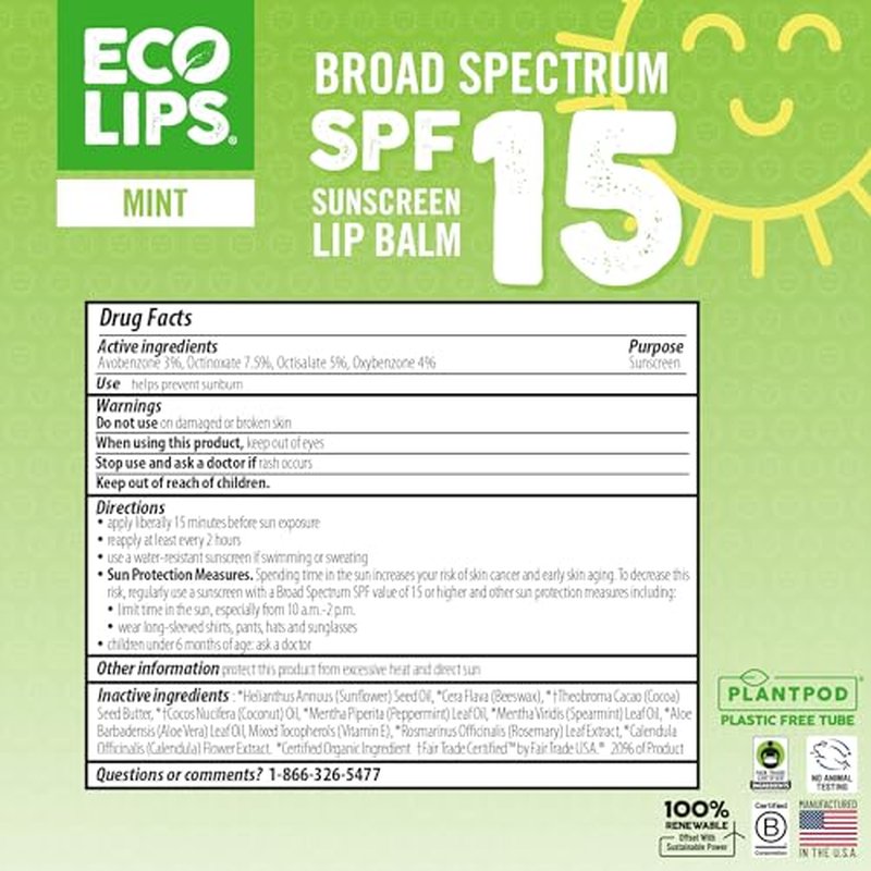 Eco Lips Classic Sport Broad Spectrum Sunscreen Lip Balm 6-Pack - Made in USA (Classic Berry SPF 15)