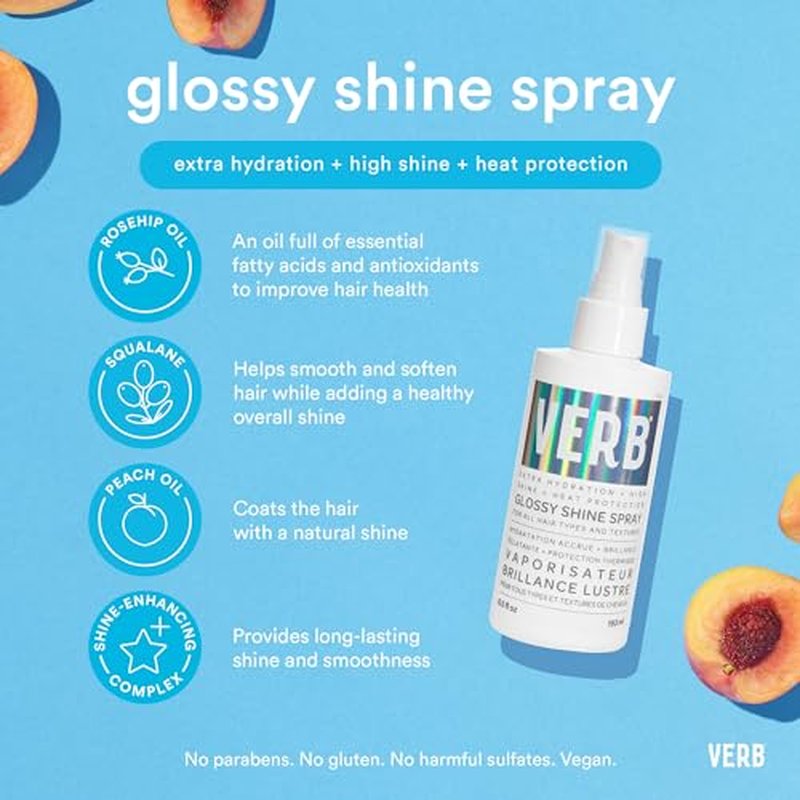 VERB Glossy Shine Spray with Heat Protection - Vegan Paraben Free Moisturizing Hair Spray without Harmful Sulfates for All Hair Types - Adds High Shine and Primes for Styling, 2oz / 60 mL