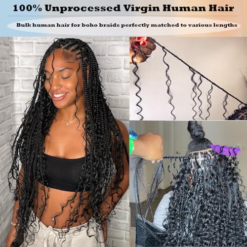 Human Braiding Hair 27/30 Water Wave Bulk Human Hair for Braiding 14 Inch Highlight Ombre Wet and Wavy Human Hair Bundles No Weft 50g 12A Brazilian Virgin Curly Human Hair for Boho Braids