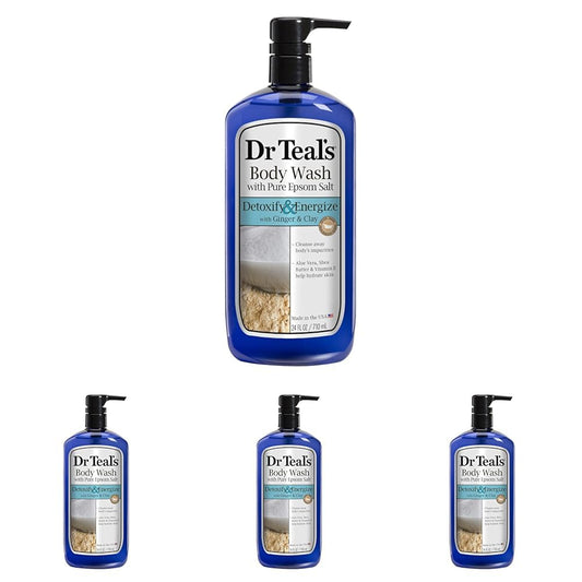 Dr Teal's Body Wash With Pure Epsom Salt, Detoxify & Energize With Ginger & Clay, 24 fl oz (Pack of 4)