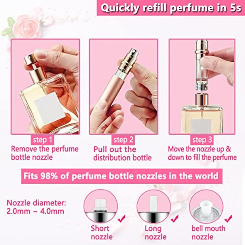 ANTOKX Travel Perfume Bottle Refillable Atomizer - 5ML Perfume Atomiser, Pocket Perfume Dispenser, Scent Pump Case, Leakproof Portable Perfume Sprayer for Women and Men (Gold)