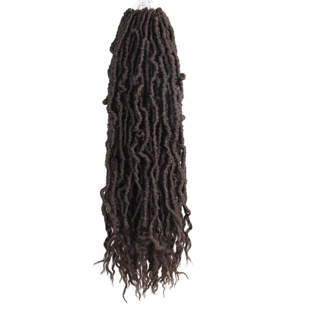 BOHOBABE Faux Locs Crochet Hair 18 Inch, Boho Soft Crochet Locs with Curly Ends, Long Brown Bohemian Goddess Locs Crochet Braids for Black Women (6 Packs, 4#)