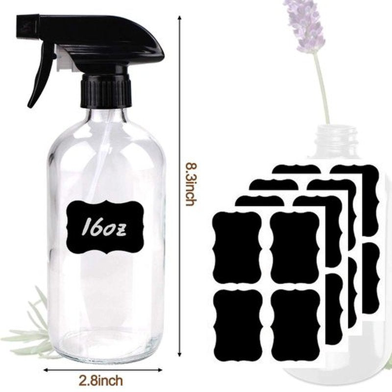Bontip Glass Spray Bottle, Glass Spray Bottle Set & Accessories for Non-toxic Window Cleaners Aromatherapy Facial Hydration Watering Flowers Hair Care (2 Pack/16 oz) (Transparent)
