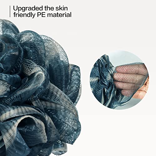 Fishent Bath Sponge Shower Loofahs, 3 Pack Soft Net Body Sponge, 60g/pcs Durable Mesh Mens Loofah Exfoliating Body Scrubber (Blue)