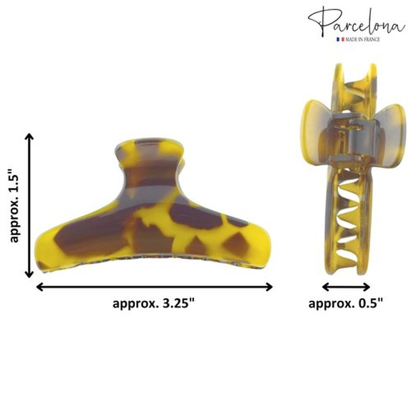 Parcelona French Flat Salon Style Medium 3 1/4" Celluloid Covered Spring No Slip Grip Jaw Hair Claw Durable Styling Paris Hair Accessories Women Strong Hold Girls Hair Claw Clips, Made in France (Light Savana)
