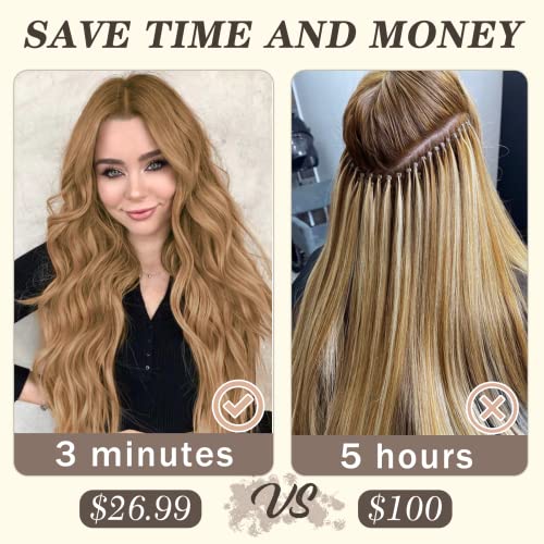 NAYOO Clip in Hair Extensions for Women 20 Inch Long Wavy Curly Ombre Brown to Blonde Hair Extension Full Head Synthetic Hair Extension Hairpieces(6PCS,Ombre Brown to Blonde)