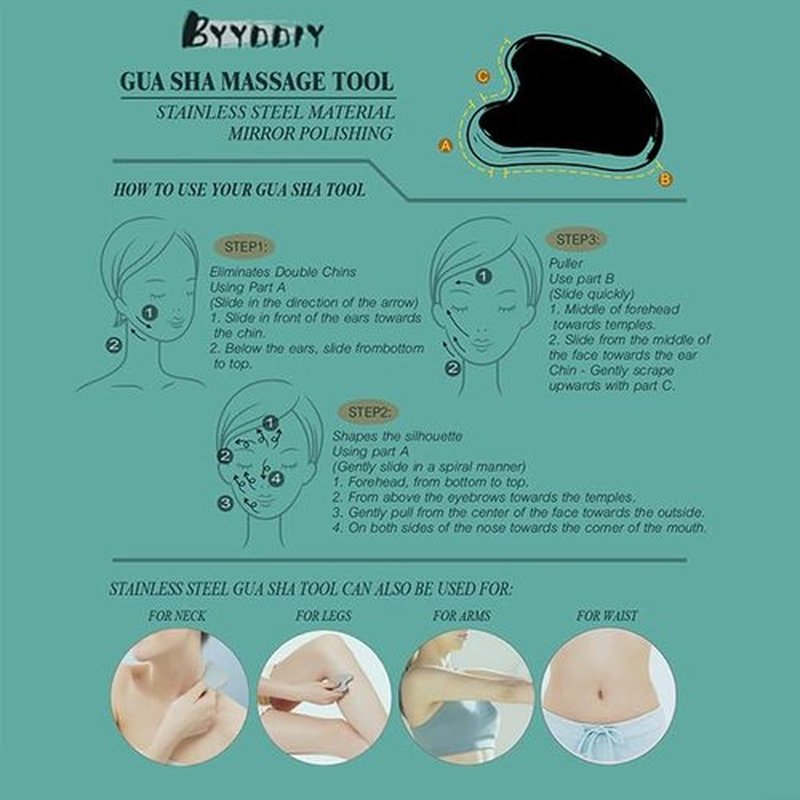 BYYDDIY Stainless Steel Gua Sha Facial Tools, Metal Gua Sha for Face,Tighten Skin Massage, Guasha Beauty Tool for Body Eyes (W-s)