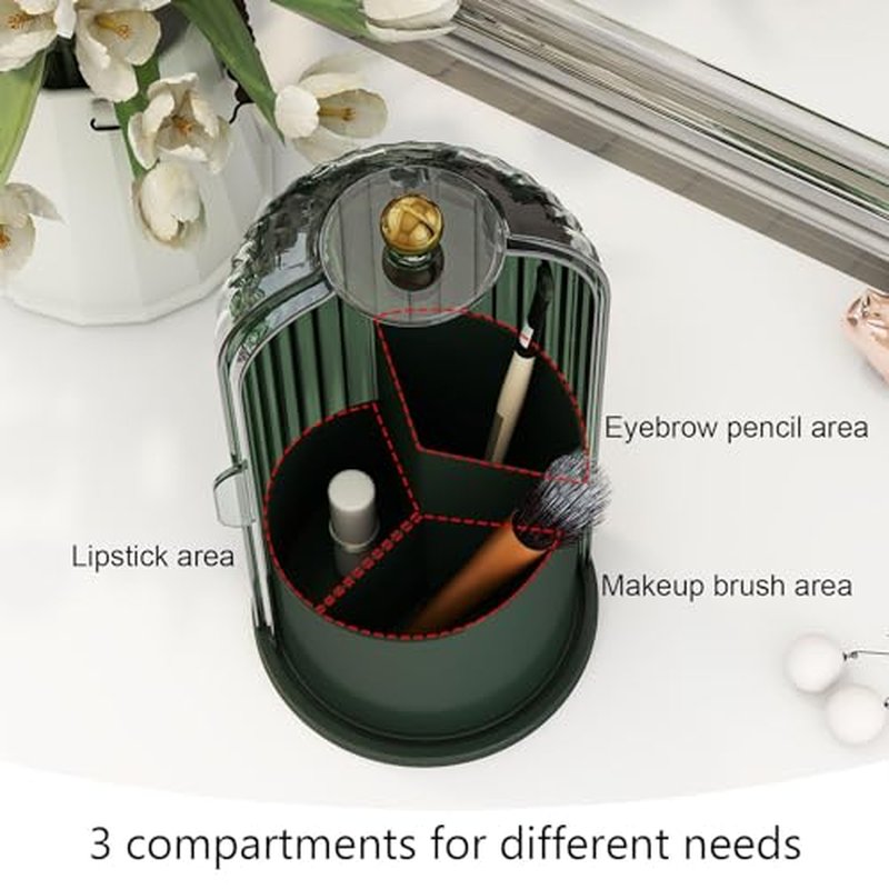 Emljkvp Makeup Brush Holder with Dustproof Cover 360 Rotating Makeup Brush Organizer for Vanity Bathroom, All Black