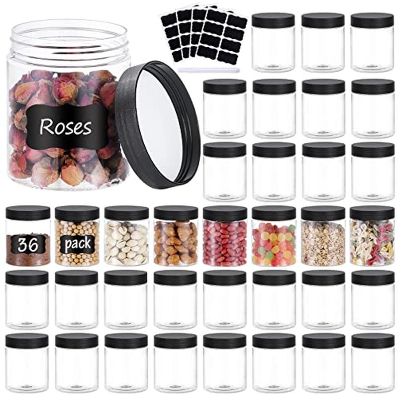 48PCS 8OZ Plastic Jars with Screw On Lids, Pen and Labels Refillable Empty Round Slime Cosmetics Containers for Storing Dry Food, Makeup, Slime, Honey Jam, Cream, Butter, Lotion