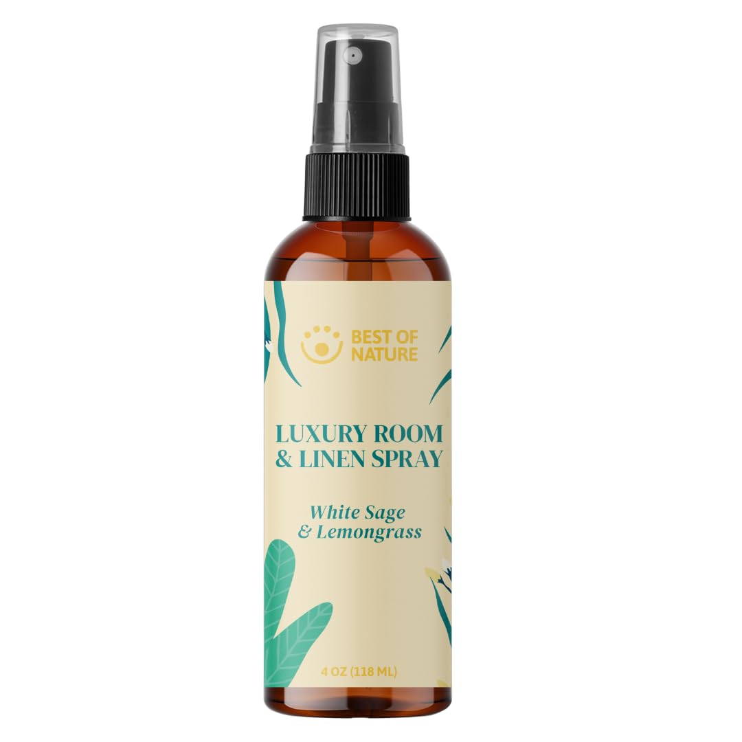 Best of Nature White Sage & Lemongrass Luxury Room & Linen Spray: 100% Natural Clearing Sage Spray for Freshening Rooms, Cleansing Energy, and Refreshing Linens - Pure Essential Oil Air Freshener
