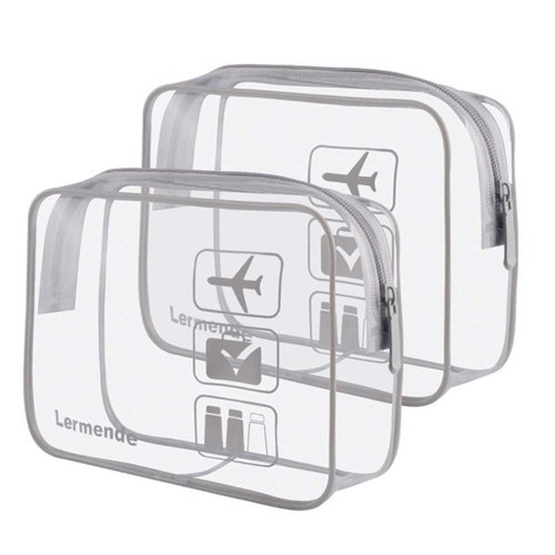 Lermende 2pcs Clear Toiletry Bag TSA Approved Travel Toiletry Bag, Carry On Airport Airline Compliant Bag Quart Sized 3-1-1 Kit Luggage Pouch (Grey)