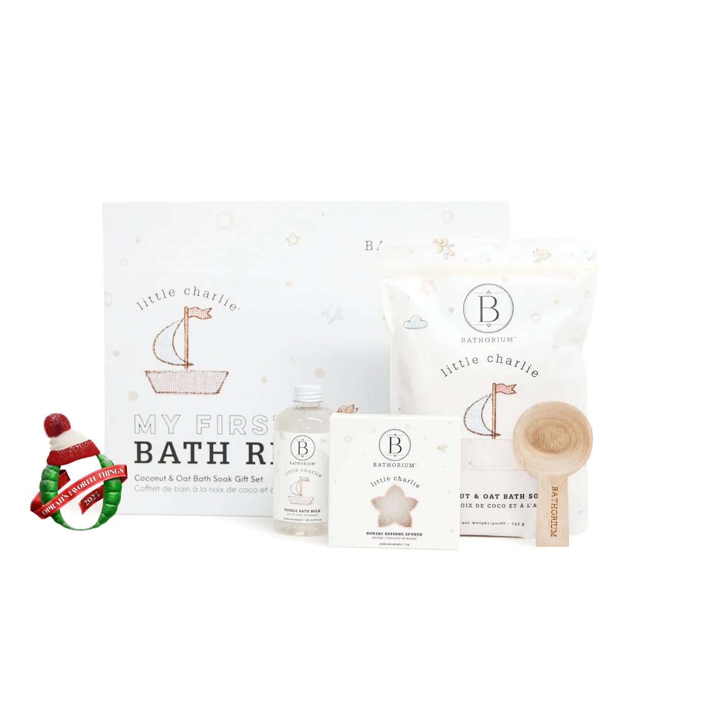 Bathorium Little Charlie My First Bath Ritual Gift Set, Bath Kit with Oat, Coconut & Organic Oils, Soothing Soak, Bubble Bath, Konjac Sponge & Scoop, Gentle, Fragrance-Free Skincare for Babies