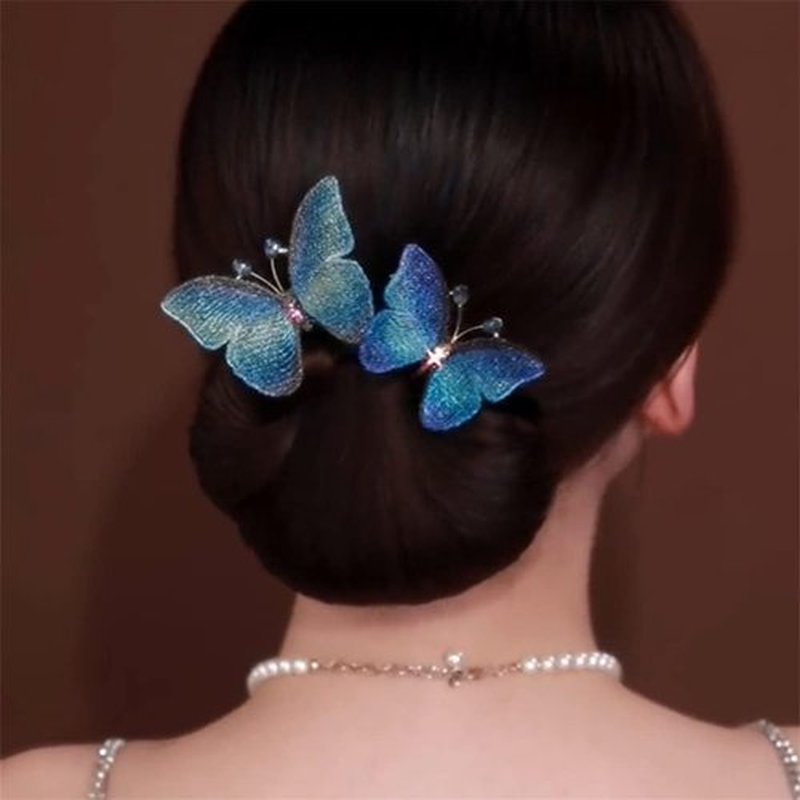 Ins Style Elegant Lazy Hair Curler, French Twist Hair Bun Maker, Lazy Flower Hairpin,Rhinestone Hand-Embroidered Flower Hair Accessory (Peach Blossom+Wings+Butterfly)