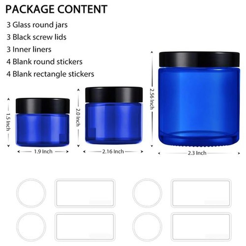 Tecohouse Glass Jar with Lids, 4 oz, 2 oz and 1 oz Glass Jars with Lids & Stickers, Reusable Travel Containers for Creams, Lotion, Cosmetic - 3 pack