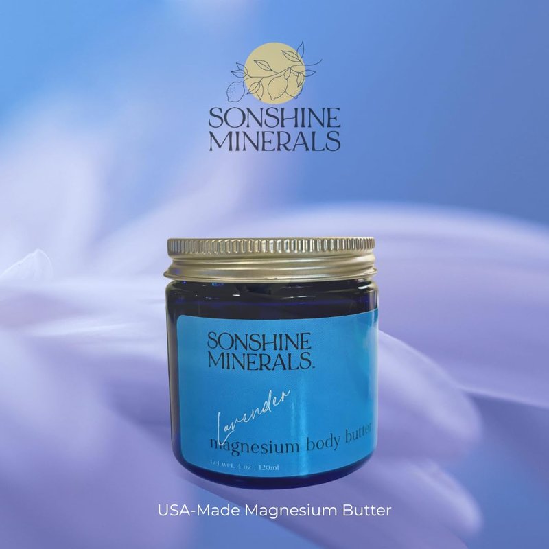 SONSHINE MINERALS Magnesium Cream, Calming, Fast Absorbing Lavender Skin Care Butter, Deeply Moisturizing, USA Crafted, 4 oz