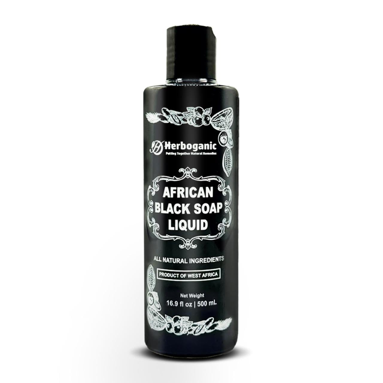 HERBOGANIC African Black Soap Liquid, Natural Liquid Soap From Ghana, Face & Body Wash Supports Moisturizing,Dry Skin, Scars and Dark Spots (16.9 fl oz)