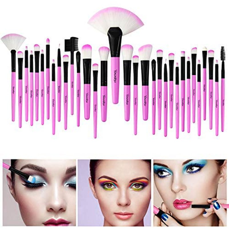 Makeup Brush Set, 32 Pcs Make up Brushes Professional Face Eye Shadow Foundation Blush Lip Makeup Brushes Powder Cosmetics Blending Brush Tool with the bag G-Bright purple