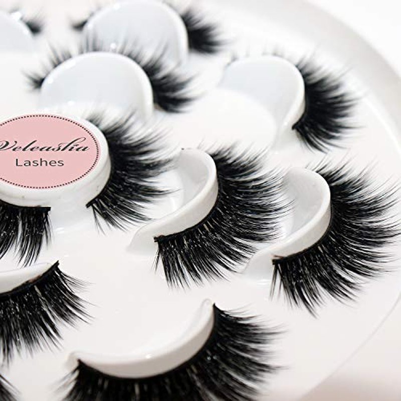 Veleasha Lashes 5D Faux Mink Lashes False Eyelashes Fluffy Dramatic Eye Lashes Wispy Fake Lashes Luxurious Volume Fake Eyelashes 7 Pairs Pack (601)