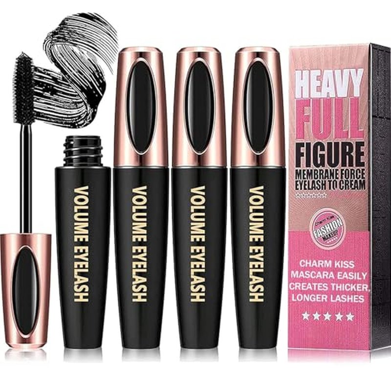 4D Silk Fibers Lashes Mascara,Exquisitely Full,Thickening Softer Fuller Lashes,Waterproof Smudge-proof Thickening Mascara,Long-Lasting No Flaking Natural No Clumping,All Day Exquisitely Full(2 PCS)