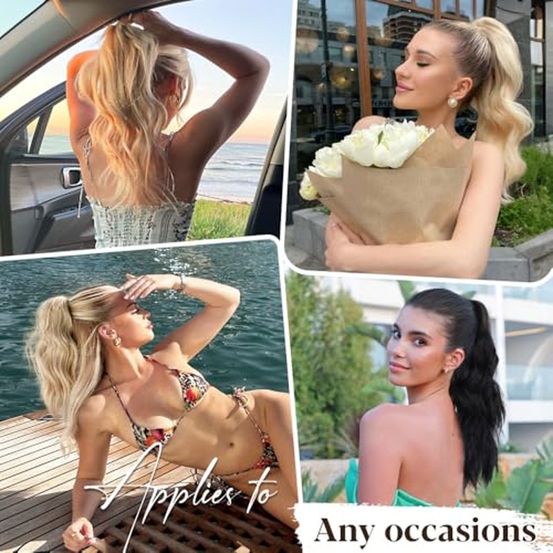 ALXNAN Ponytail Extension,24 Inch Claw Ponytail Hair Extensions for Women，Claw Clip in Long Wavy Synthetic Mixed Blonde Ponytail Extension for Daily Use.